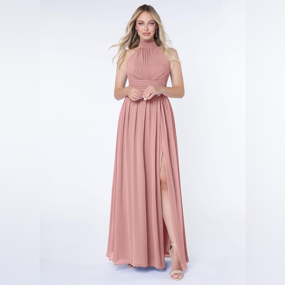 Azazie Dusty Rose High-Neck Maxi Dress